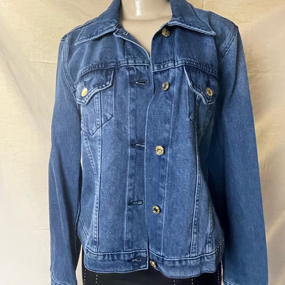 #0048- Michaels Kors size L
Blue Denim Jacket 
Gold Buttons